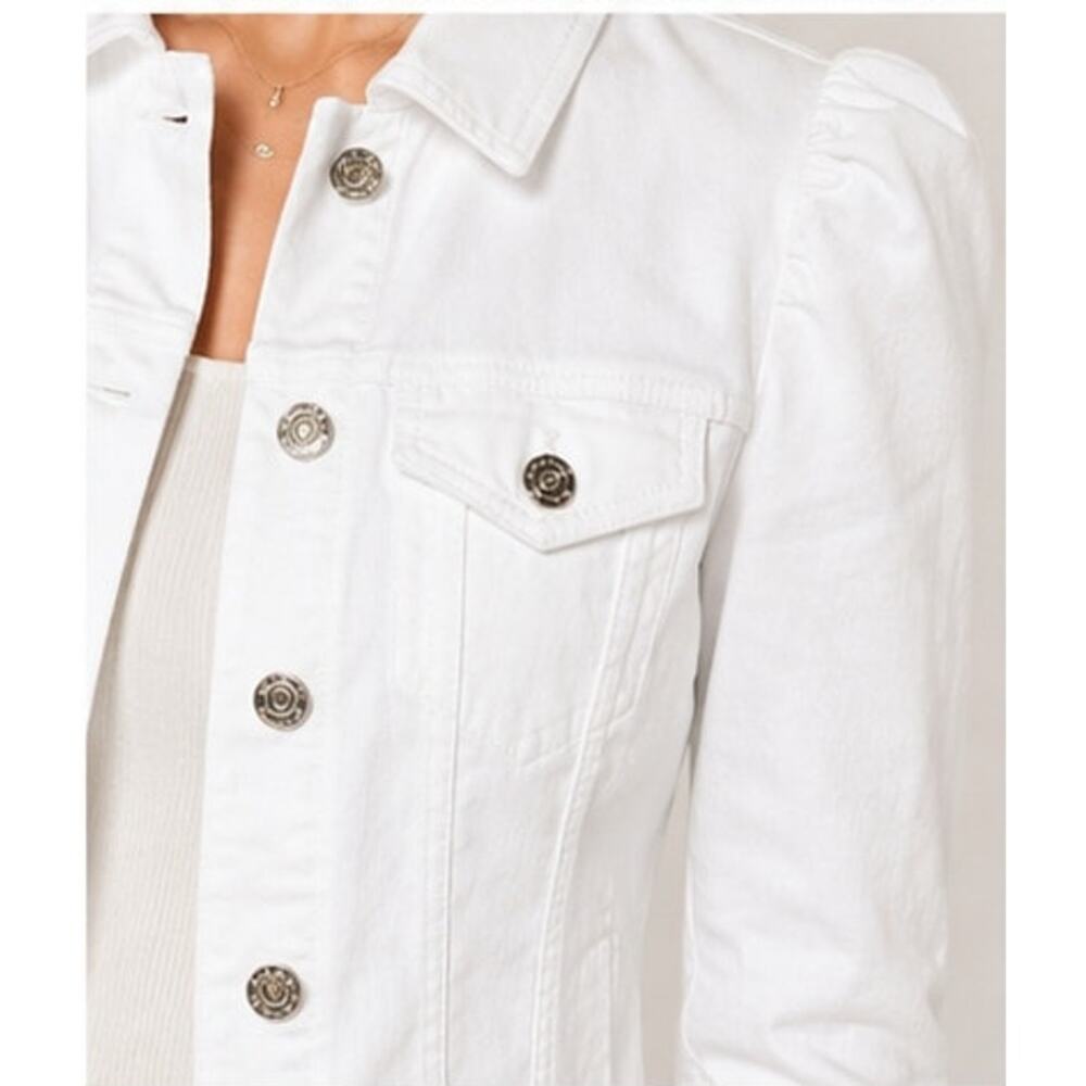 WHBM White Stretch Denim Puff Sleeve Fitted Jacket Size Extra Small🤍✨ 🤍 - Picture 4 of 15